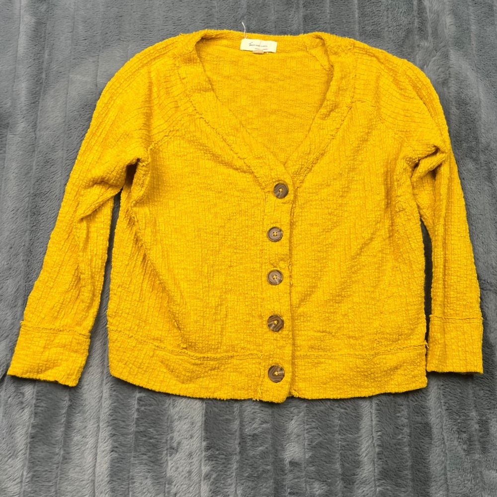 Two by Vince Camuto Yellow Textured Slub Knit Button Cardigan Sweater Medium